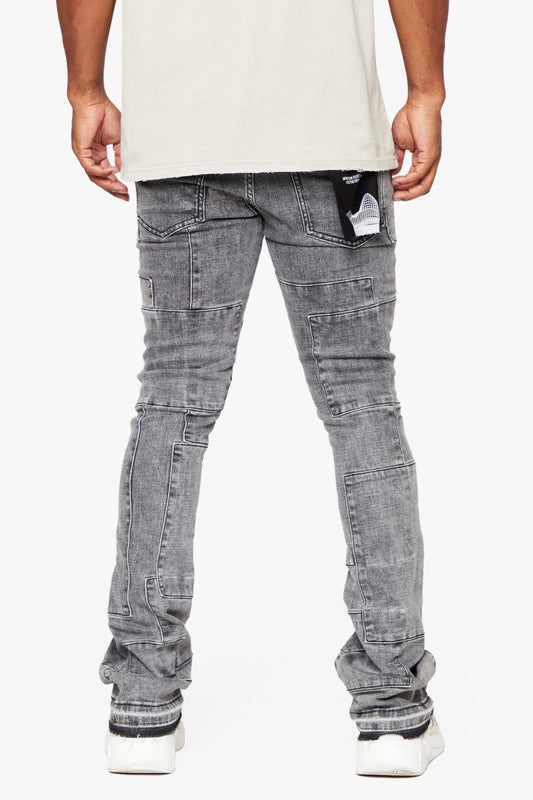 "BRICKS" STACKED FLARE JEAN LT GREY - Valabasas