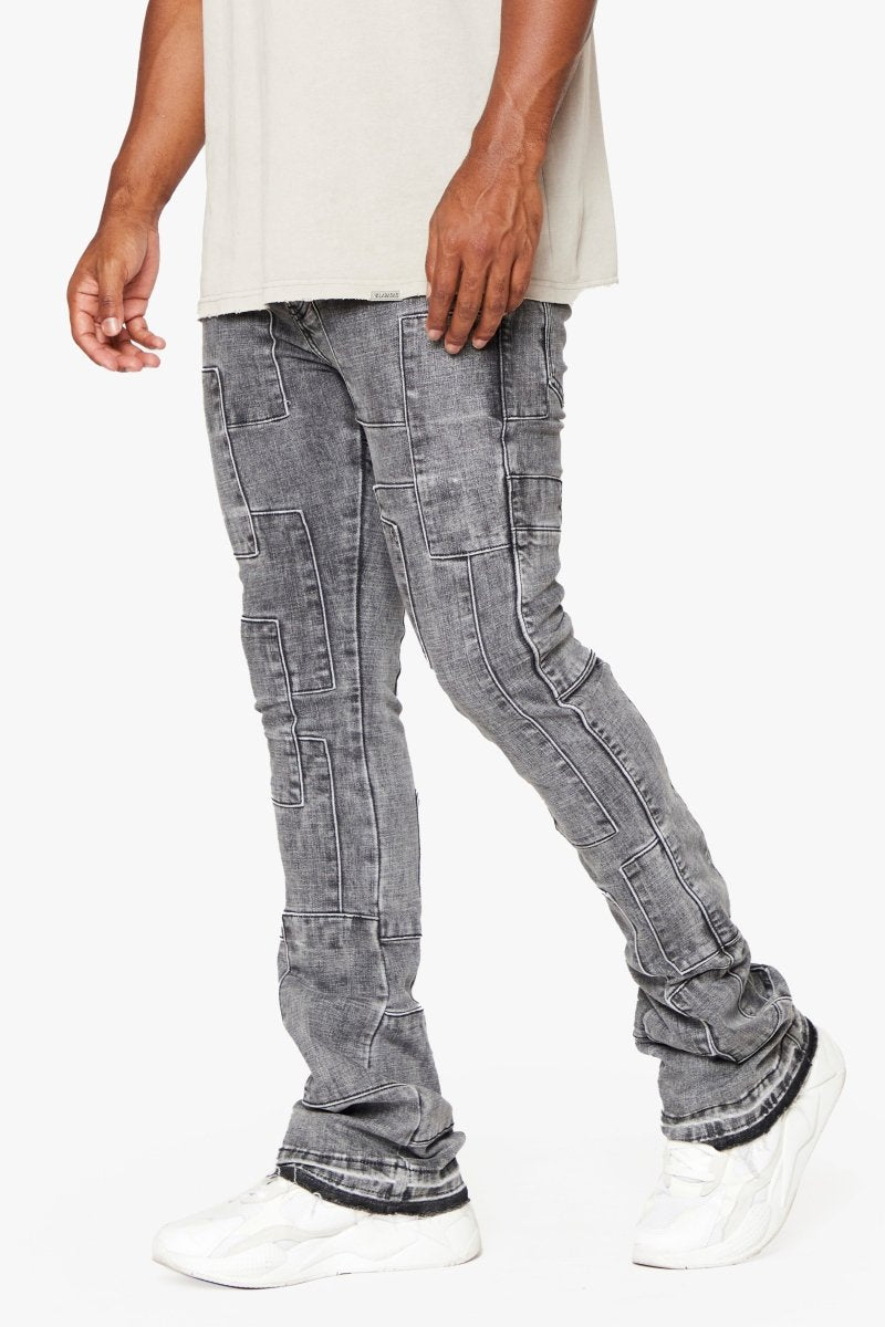 "BRICKS" LT GREY STACKED FLARE JEAN
