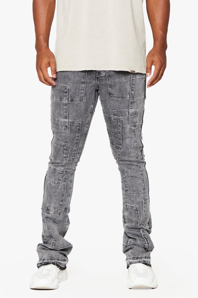 "BRICKS" STACKED FLARE JEAN LT GREY - Valabasas