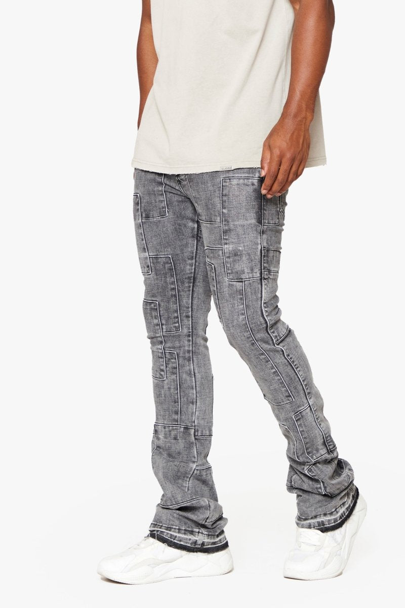 "BRICKS" LT GREY STACKED FLARE JEAN