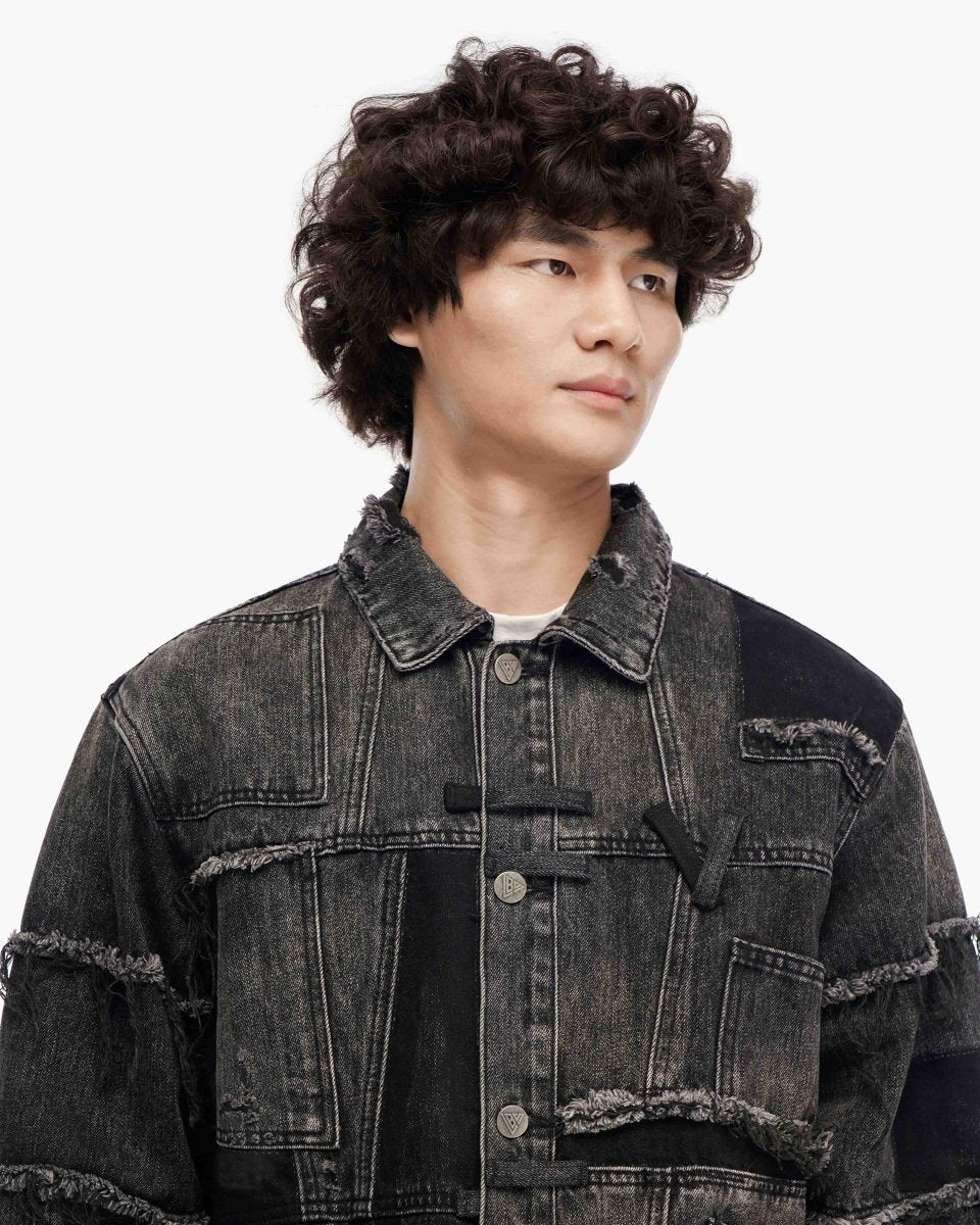 Caelric Black Grey Denim Jacket - Valabasas