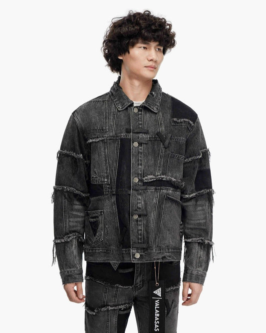 Caelric Black Grey Denim Jacket - Valabasas