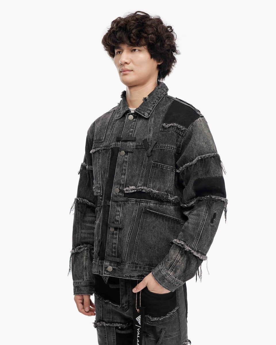 Caelric Black Grey Denim Jacket - Valabasas