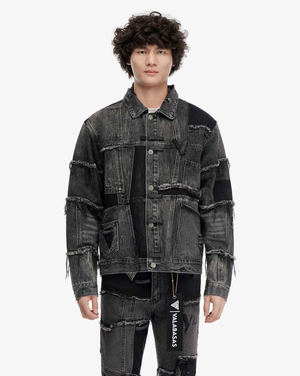 Caelric Black Grey Denim Jacket - Valabasas