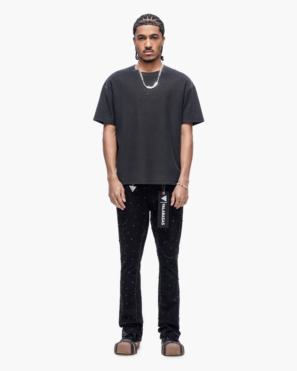 Canal Stacked Jet Black Jeans - Valabasas