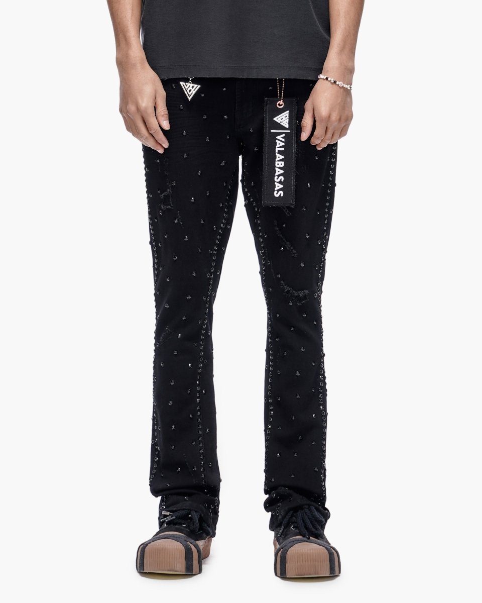 Canal Stacked Jet Black Jeans - Valabasas