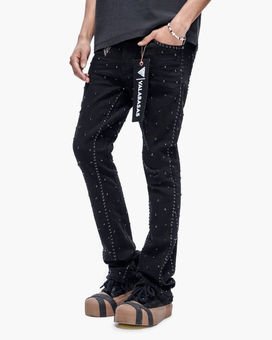 Canal Stacked Jet Black Jeans - Valabasas