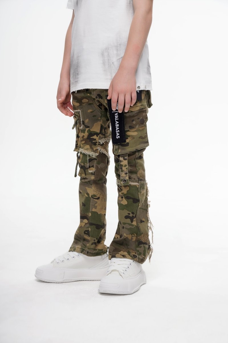 Canteen Kids Stacked Denim Cargos Camo - Valabasas