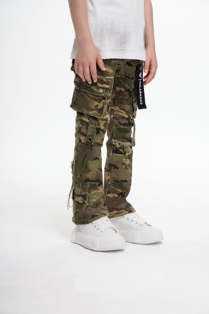 Canteen Kids Stacked Denim Cargos Camo - Valabasas