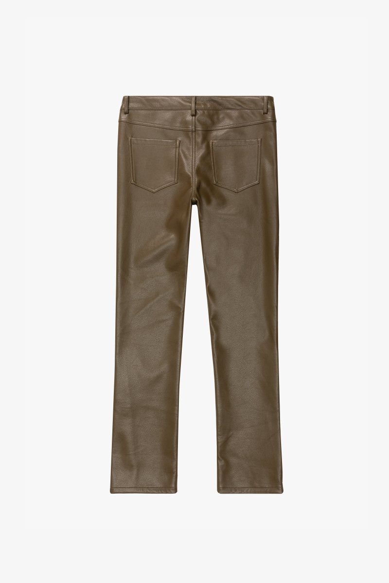 "CERNIERA” STACKED FLARE LEATHER OLIVE BROWN - Valabasas