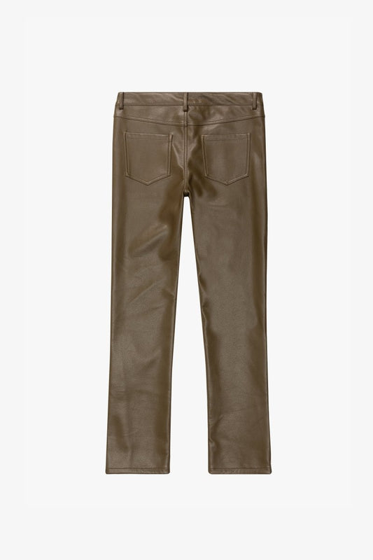 "CERNIERA” STACKED FLARE LEATHER OLIVE BROWN - Valabasas