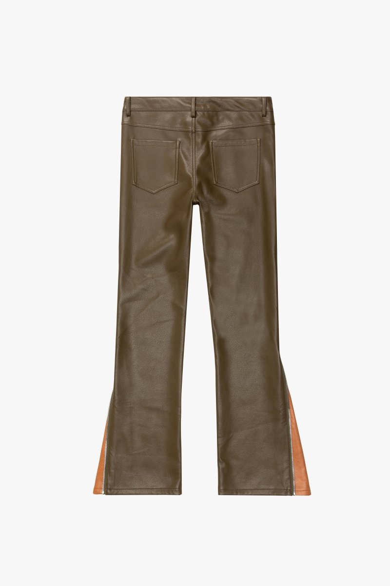 "CERNIERA” STACKED FLARE LEATHER OLIVE BROWN - Valabasas