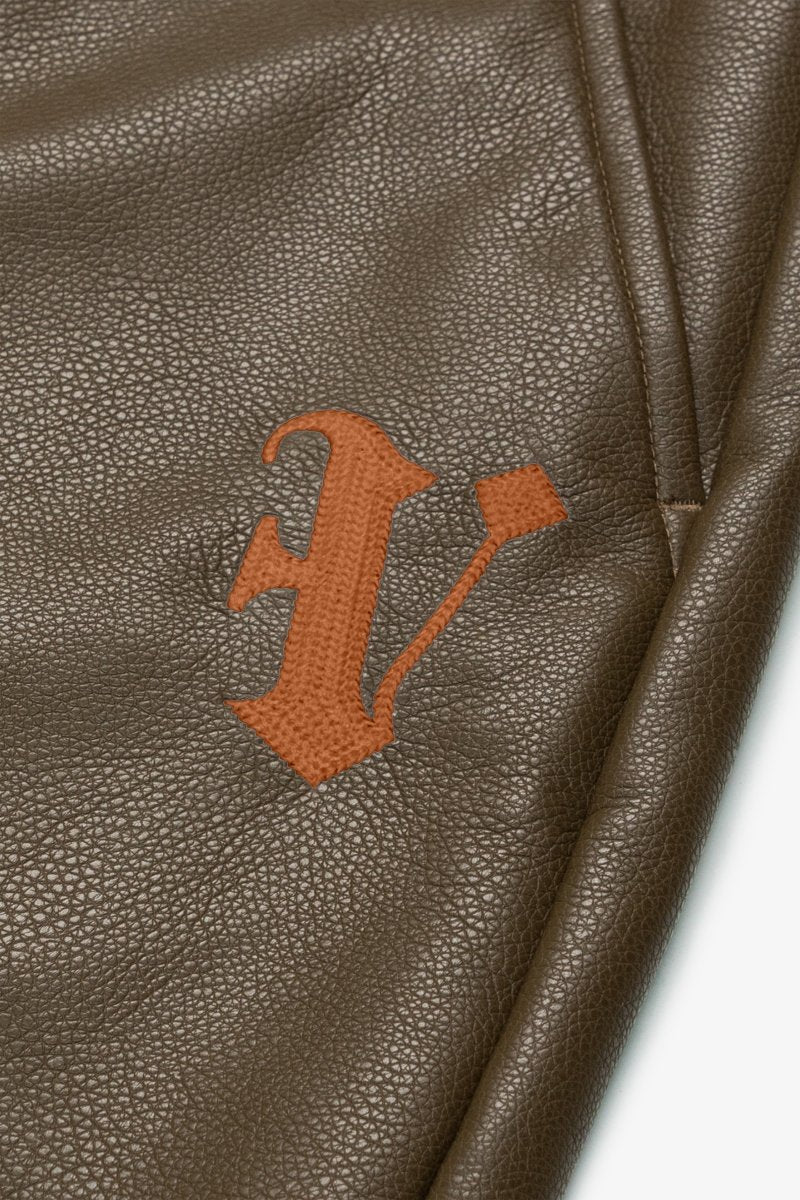 "CERNIERA” STACKED FLARE LEATHER OLIVE BROWN - Valabasas