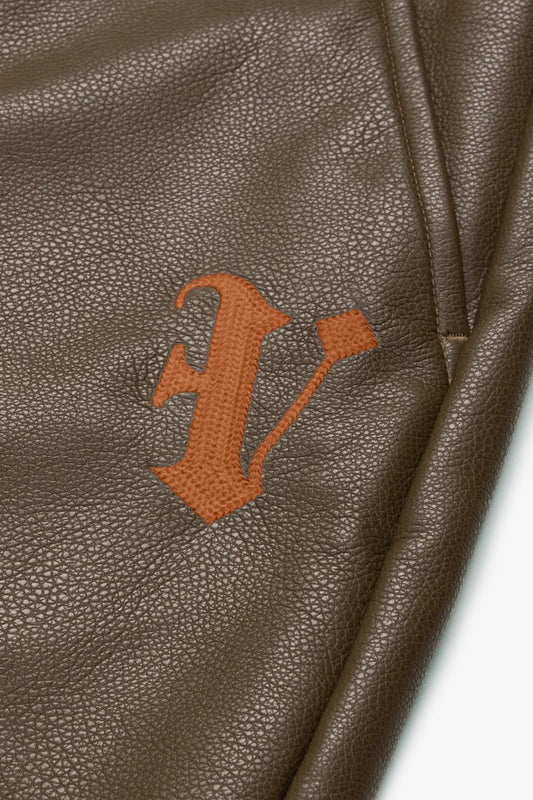 "CERNIERA” STACKED FLARE LEATHER OLIVE BROWN - Valabasas