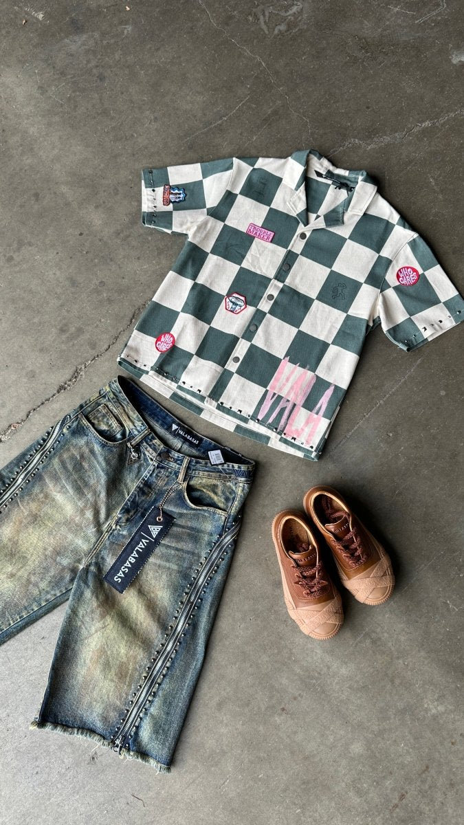 Checkers Green Cream Button Down Shirt - Valabasas