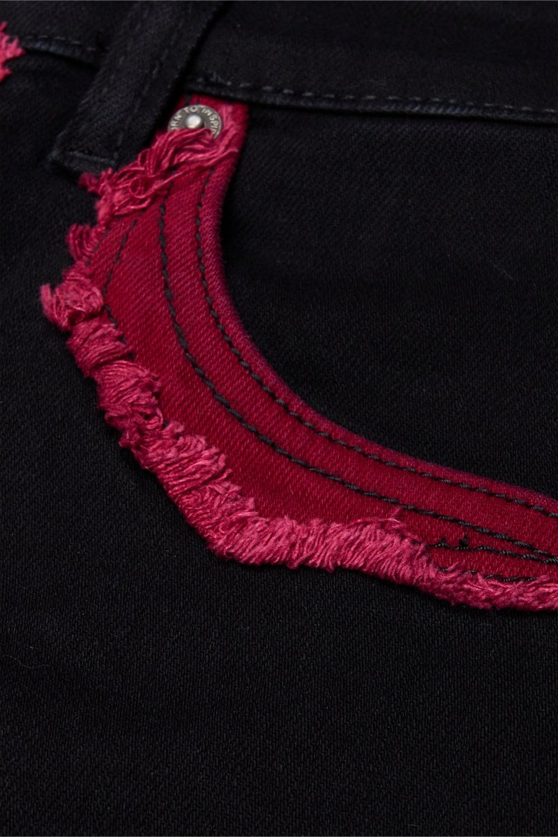 "CHICAGO" STACKED FLARE JEAN RED BLACK - Valabasas