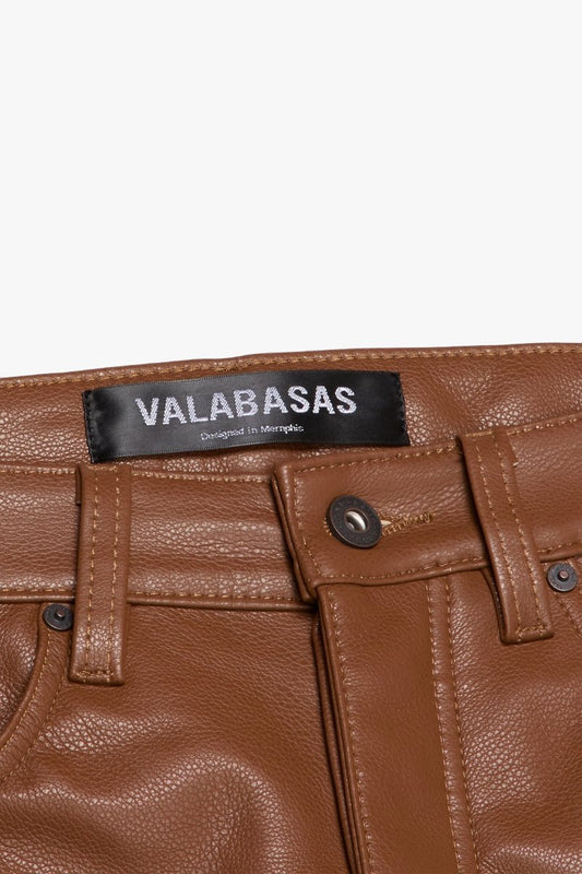 "CITING" SKINNY VEGAN LEATHER JEAN BROWN - Valabasas