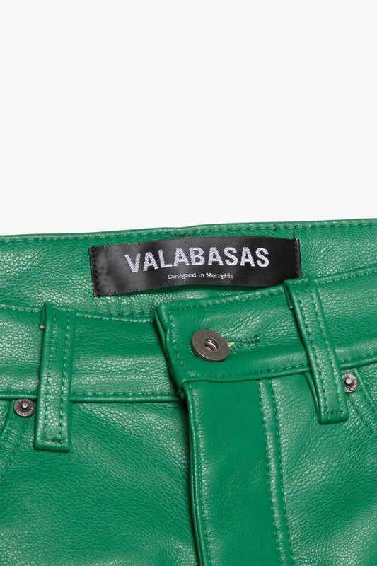 "CITING" SKINNY VEGAN LEATHER JEAN GREEN - Valabasas