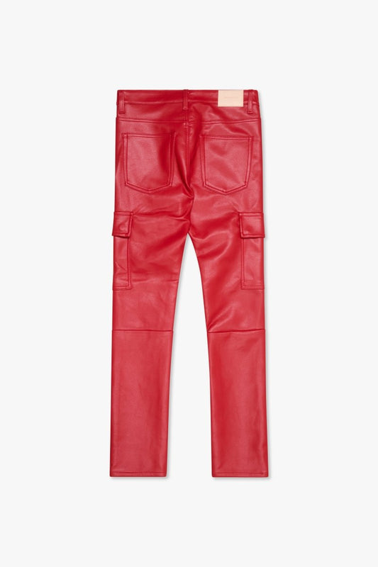 "CITING" SKINNY VEGAN LEATHER JEAN RED - Valabasas