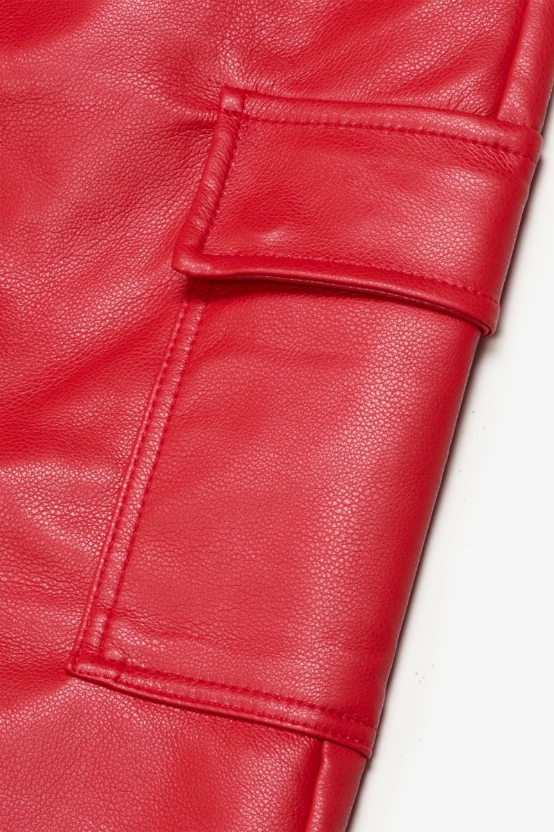"CITING" SKINNY VEGAN LEATHER JEAN RED - Valabasas