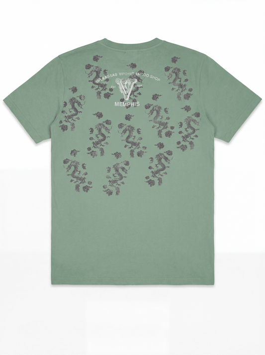 “CLOUDED DRAGON” TEE VINTAGE GREEN - Valabasas