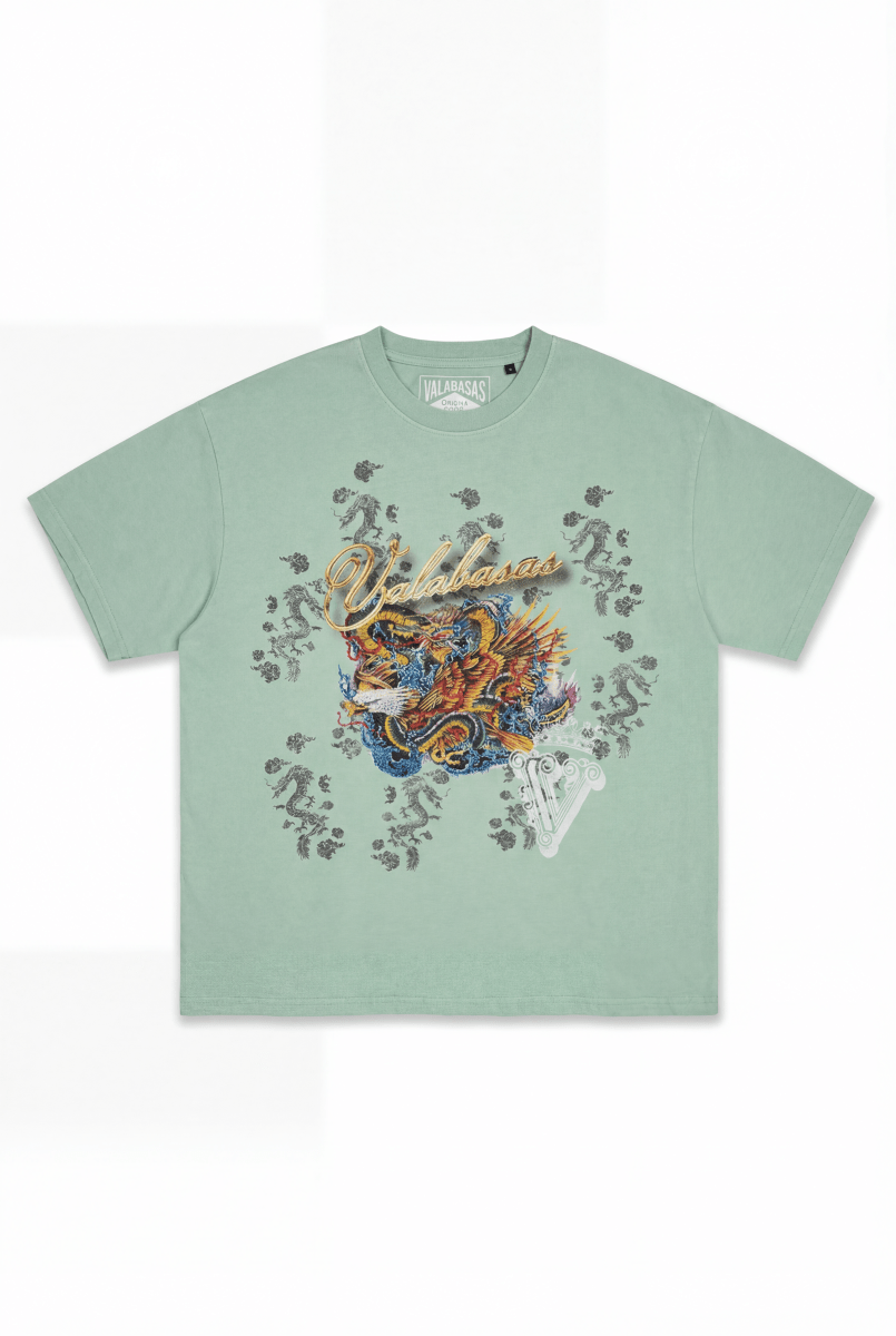 “CLOUDED DRAGON” TEE VINTAGE GREEN - Valabasas