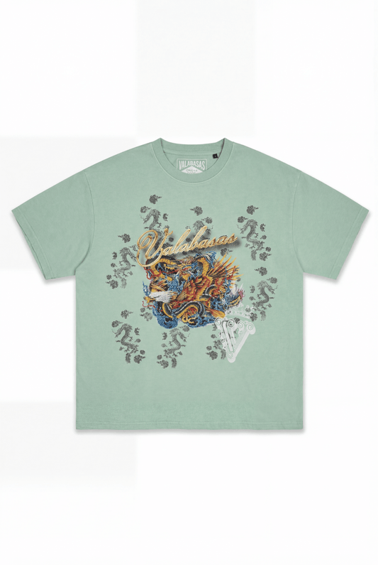 “CLOUDED DRAGON” TEE VINTAGE GREEN - Valabasas