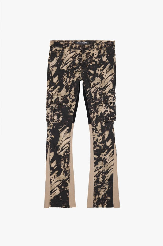 "COMMANDER" STACKED FLARE DENIM DUNE CAMO - Valabasas