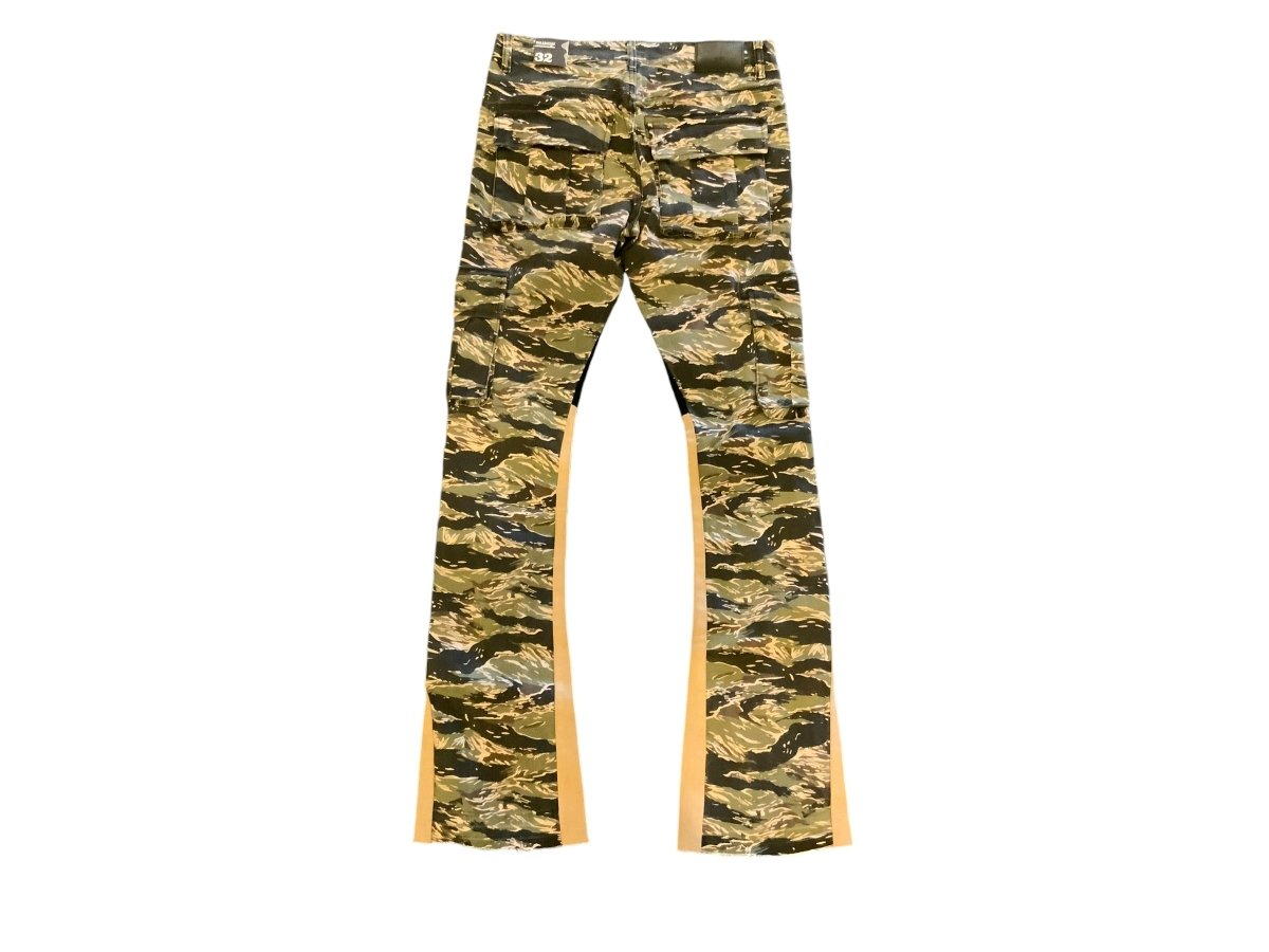 "COMMANDER " STACKED FLARE JEAN BLACK YELLOW CAMO - Valabasas