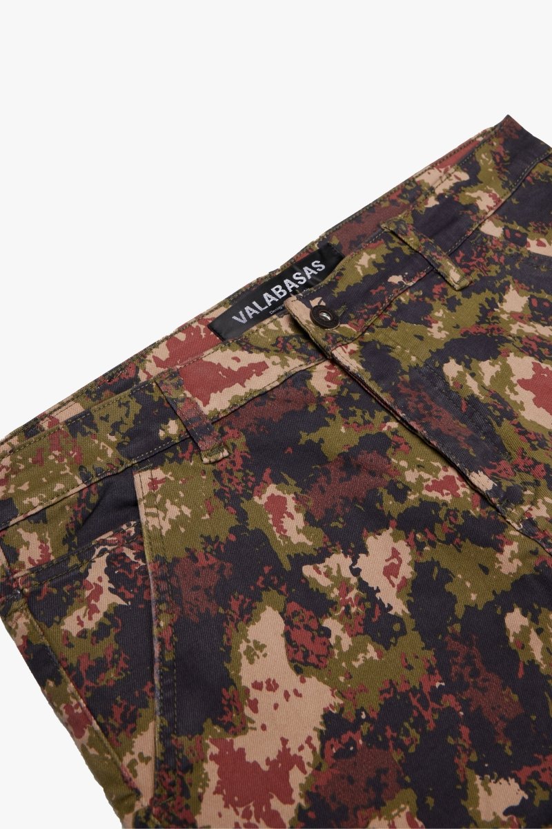 "COMMANDER" CHESTNUT CAMO STACKED FLARE JEAN