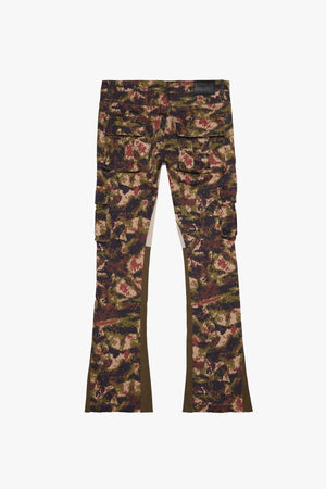 "COMMANDER" CHESTNUT CAMO STACKED FLARE JEAN