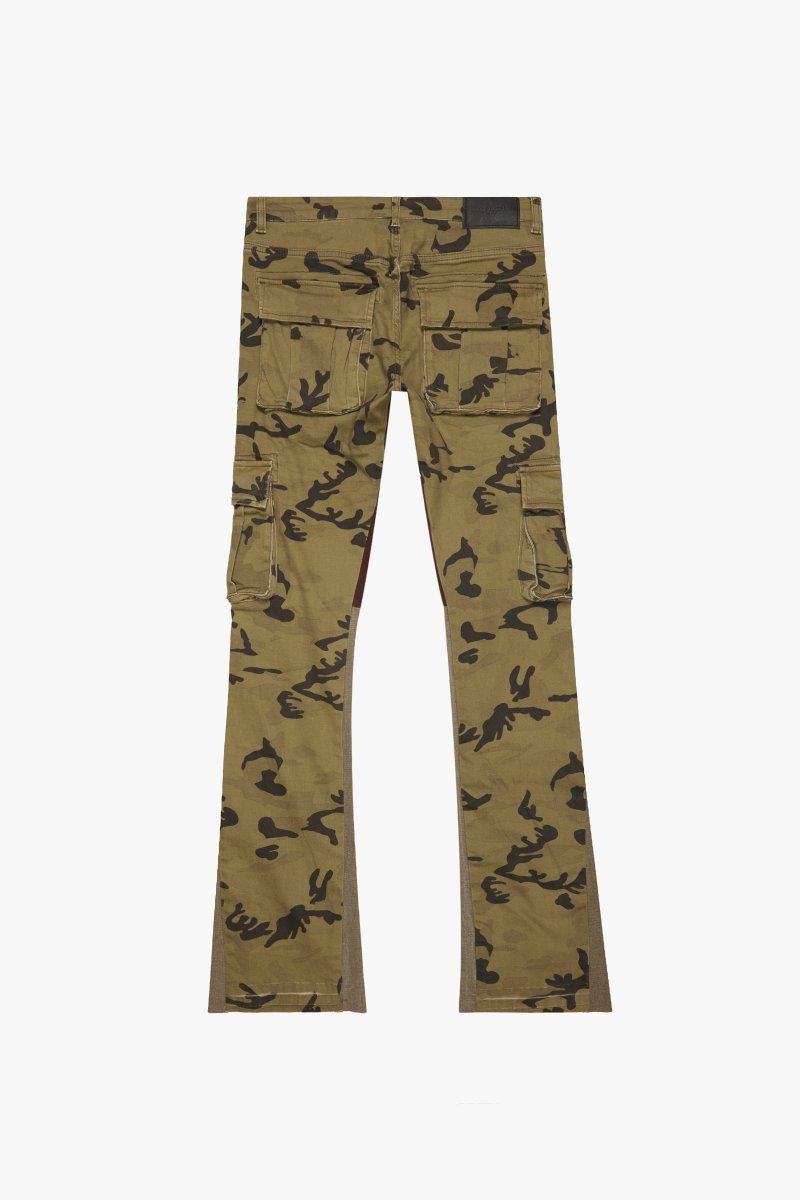 "COMMANDER" STACKED FLARE JEAN GREEN BROWN CAMO - Valabasas