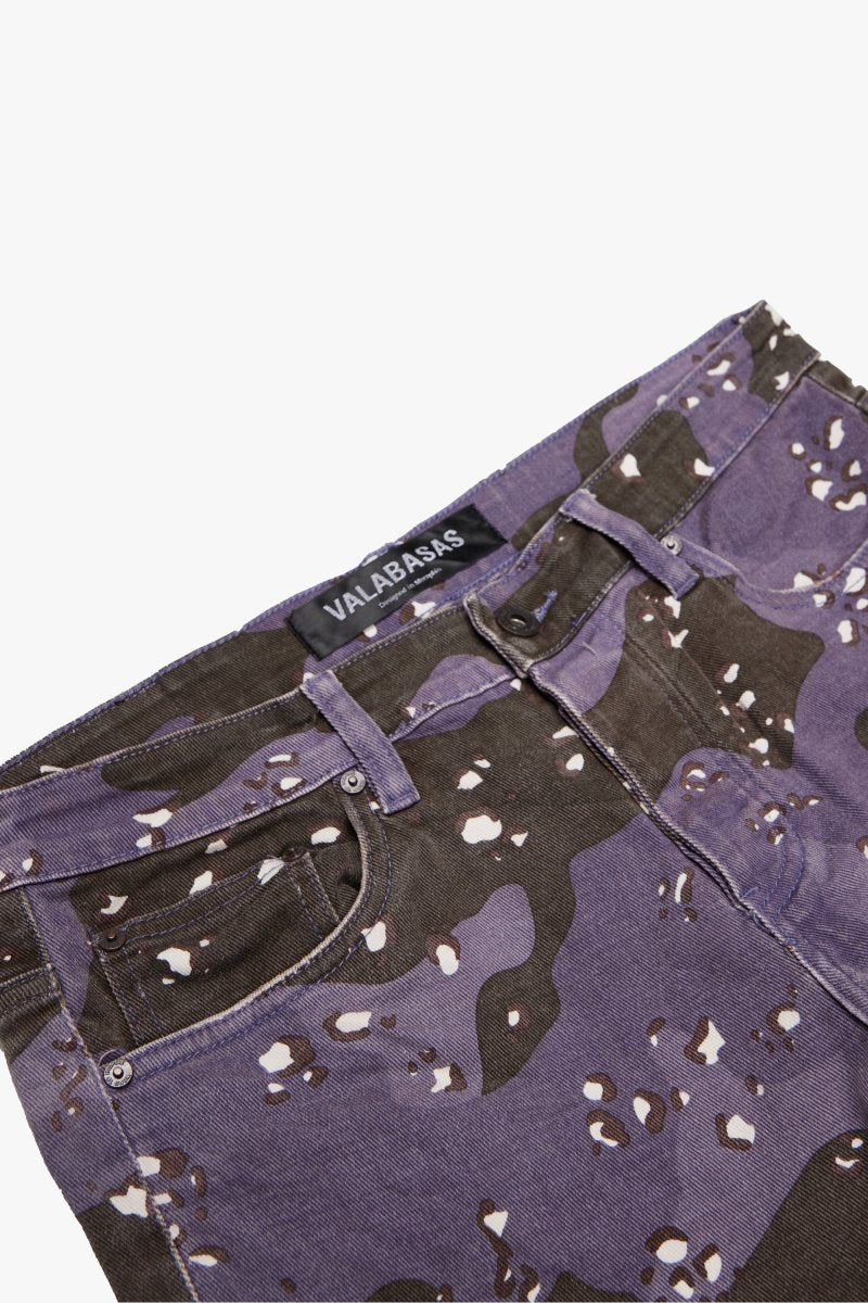 "COMMANDER" STACKED FLARE JEAN PURPLE BROWN CAMO - Valabasas