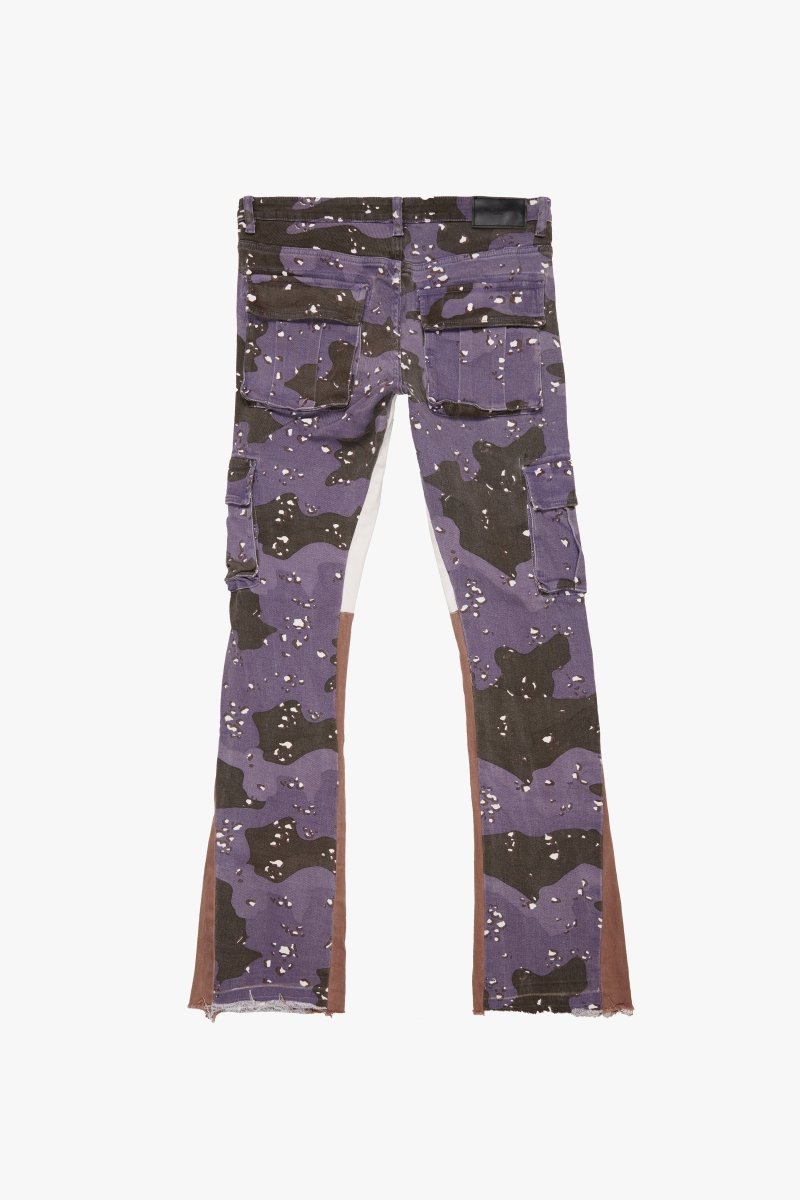 "COMMANDER" STACKED FLARE JEAN PURPLE BROWN CAMO - Valabasas