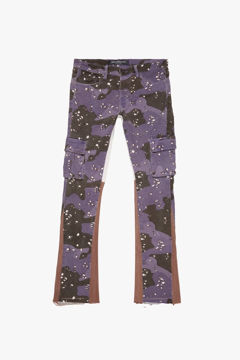 "COMMANDER" STACKED FLARE JEAN PURPLE BROWN CAMO - Valabasas