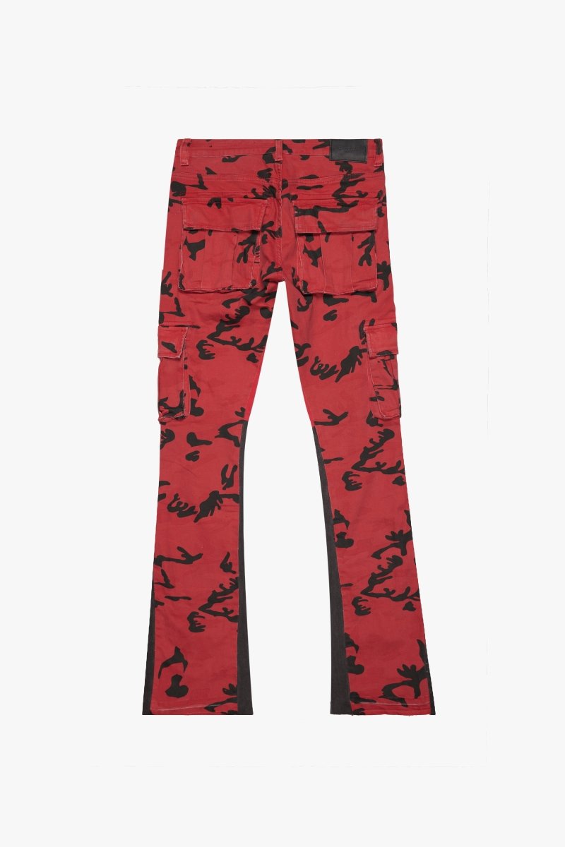 "COMMANDER" STACKED FLARE JEAN RED BLACK CAMO - Valabasas
