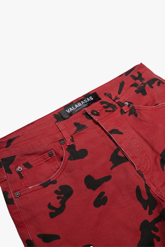 "COMMANDER" STACKED FLARE JEAN RED BLACK CAMO - Valabasas