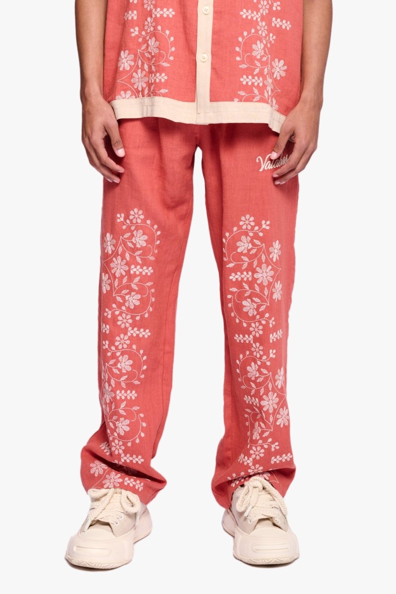 Corso Linen Straight Pants Red - Valabasas