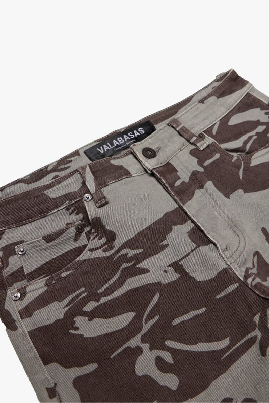 "COURAGE" STACKED FLARE JEAN GREY CAMO - Valabasas