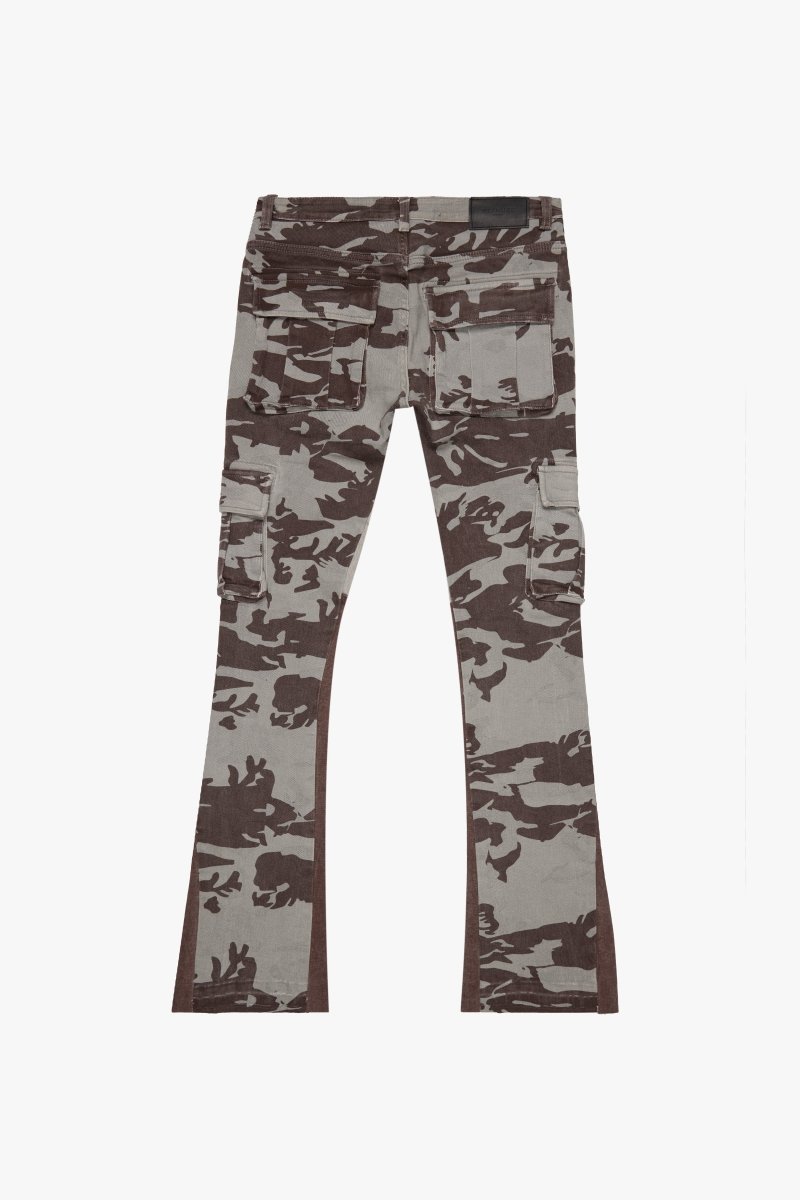 "COURAGE" STACKED FLARE JEAN GREY CAMO - Valabasas