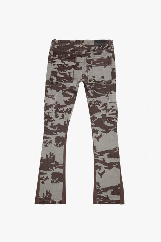 "COURAGE" STACKED FLARE JEAN GREY CAMO - Valabasas