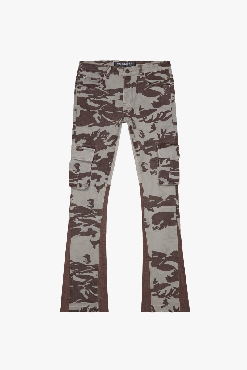 "COURAGE" STACKED FLARE JEAN GREY CAMO - Valabasas