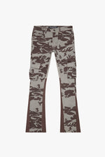 "COURAGE" OLIVE CAMO STACKED FLARE JEAN
