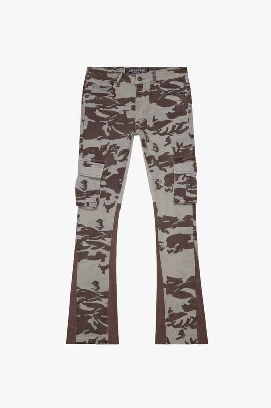 "COURAGE" STACKED FLARE JEAN GREY CAMO - Valabasas