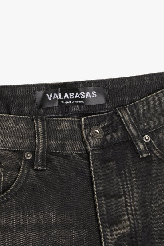 "CUTLASS" DENIM CARGO SHORTS BLACK WASH - Valabasas