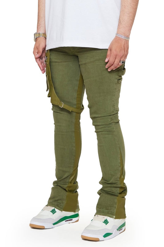 "DAPPER” STACKED FLARE JEAN OLIVE WASHED - Valabasas