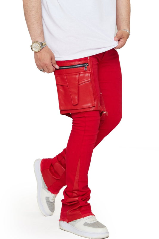 “DAPPER” STACKED FLARE JEAN RED WASHED - Valabasas