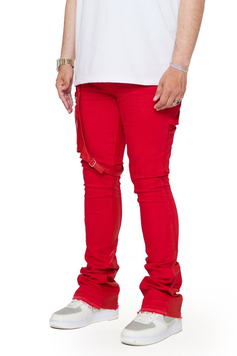 “DAPPER” RED WASHED STACKED FLARE JEAN