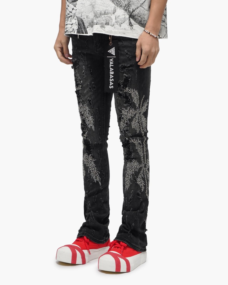Davenport Black Wash Stacked Jeans - Valabasas