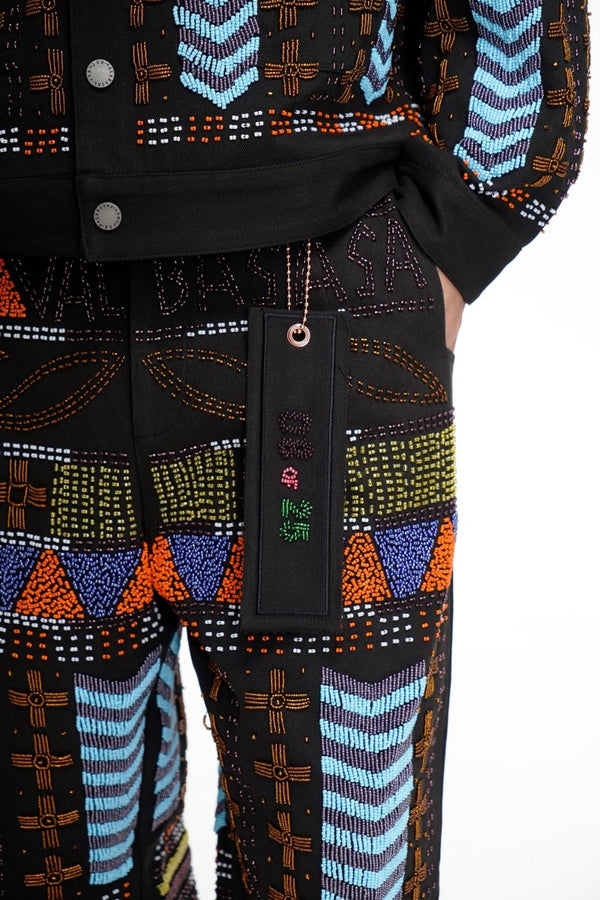 Dedication Black Multi Hand Beaded Pants - Valabasas